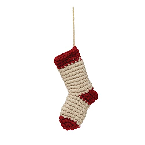 0191009493815 - CREATIVE CO-OP 15-3/4H CROCHETED FABRIC STOCKING, CREAM COLOR AND RED MISC TEXTILES, 9 L X 1 W X 16 H, MULTI