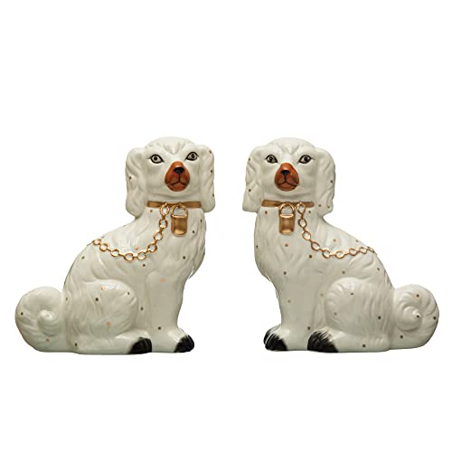 0191009587903 - CREATIVE CO-OP DECORATIVE STAFFORDSHIRE DOG WITH COLLAR AND LEASH, SET OF 2, MULTICOLOR DÉCOR, IVORY