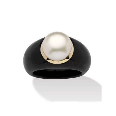 0191194000652 - ROUND CULTURED FRESHWATER PEARL BLACK JADE 10K YELLOW GOLD RING