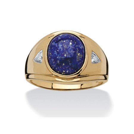 0191194015809 - MEN’S OVAL-CUT GENUINE BLUE LAPIS AND DIAMOND ACCENT RING IN 18K GOLD OVER STERLING SILVER