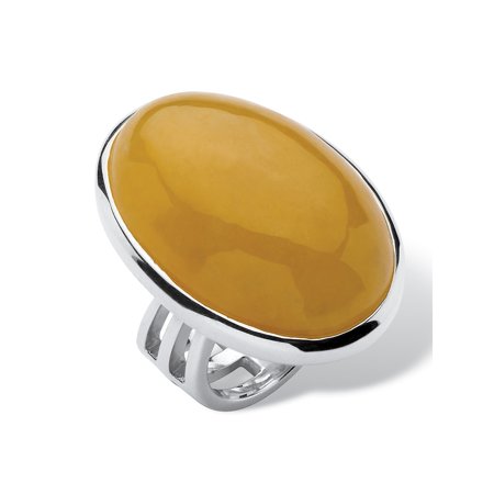 0191194091636 - GENUINE YELLOW JADE .925 STERLING SILVER OVAL CABOCHON COCKTAIL RING
