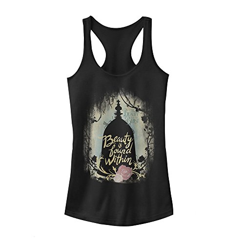 0191231329647 - DISNEY WOMEN'S BEAUTY AND THE BEAST BELLE ROSE RACERBACK GRAPHIC TANK TOP, BLACK, L