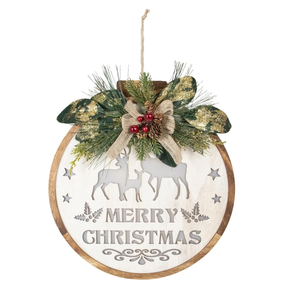0019129687894 - NORTHLIGHT 34316659 12 IN. LIGHTED WOODEN MERRY CHRISTMAS ROUND CHRISTMAS WALL DECORATION