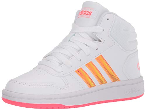 0191534139066 - ADIDAS BABY HOOPS 2.0 MID BASKETBALL SHOE, WHITE/WHITE/SIGNAL PINK, 9.5K