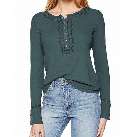 0191671750315 - WOMEN’S TOP BLOUSE JADE KNIT HENLEY EMBROIDERED XL