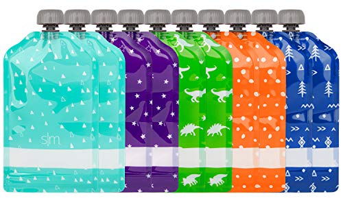 0191719088776 - SIMPLE MODERN REUSABLE FOOD POUCHES 10-PACK 7OZ - BABY FOOD STORAGE TODDLER KIDS SQUEEZABLE POUCH WASHABLE FREEZER SAFE - 5 FUN DESIGNS