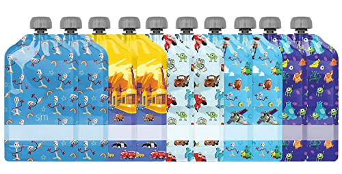 0191719141846 - SIMPLE MODERN REUSABLE FOOD POUCHES PIXAR 10-PACK 5OZ - BABY FOOD STORAGE TODDLER KIDS SQUEEZABLE POUCH WASHABLE FREEZER SAFE - 5 FUN CHARACTER DESIGNS