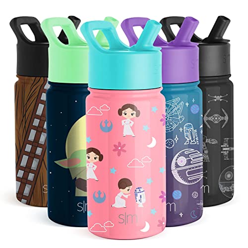 0191719170099 - SIMPLE MODERN STAR WARS WATER BOTTLE FOR KIDS REUSABLE CUP WITH STRAW LID INSULATED STAINLESS STEEL THERMOS TUMBLER FOR TODDLERS GIRLS BOYS, 14OZ WATER BOTTLE, PRINCESS LEIA