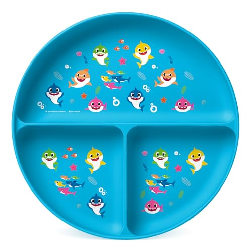 0191719230359 - SIMPLE MODERN BABY SHARK SILICONE PLATE FOR BABY AND TODDLER | DIVIDED AND MICROWAVE SAFE PLATES FOR KIDS | PARKER COLLECTION | BABY SHARK FRIENDS