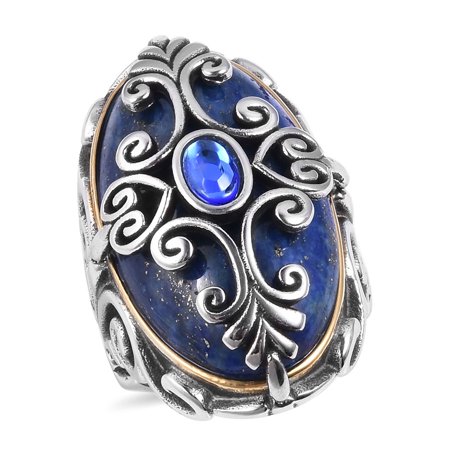 0191943813137 - LAPIS LAZULI BLUE CRYSTAL COCKTAIL RING STAINLESS STEEL BLACK OXIDIZED JEWELRY FOR WOMEN MOTHERS DAY GIFTS
