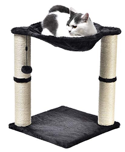 0192233047638 - AMAZON BASICS CAT CONDO TREE TOWER WITH HAMMOCK BED AND SCRATCHING POST - 16 X 20 X 16 INCHES, GRAY