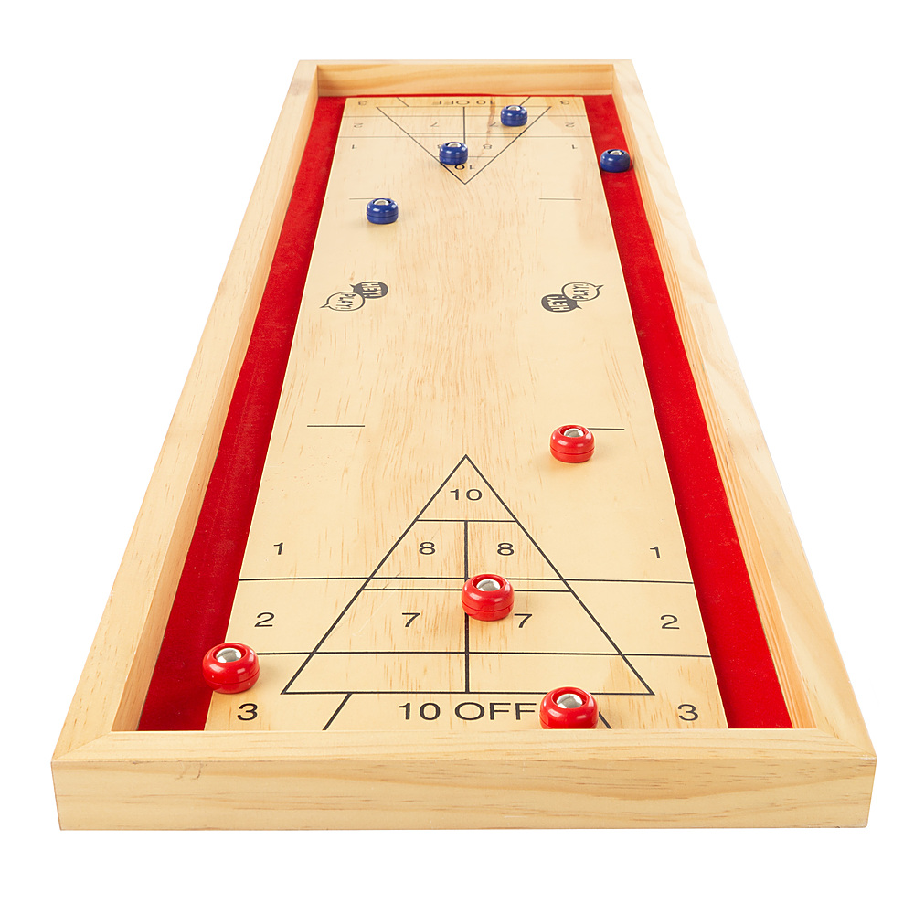 0192664993245 - HEY! PLAY! - TABLETOP SHUFFLEBOARD GAME - PORTABLE INDOOR OR OUTDOOR COMPACT DESKTOP PINEWOOD COMPETITION BOARD GAME