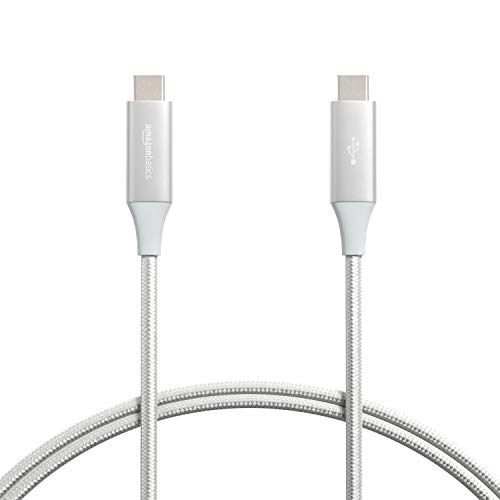 0192835003506 - AMAZON BASICS ALUMINUM BRAIDED 100W USB-C TO USB-C 3.1 GEN 1 CABLE WITH POWER DELIVERY - 3-FOOT, SILVER