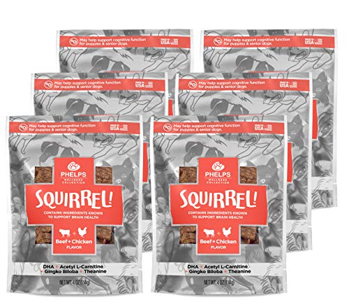 0192959811582 - PHELPS WELLNESS COLLECTION SQUIRREL ATTENTION FOCUSING BEEF & CHICKEN FLAVOR DOG TREATS 6 PACK 4.5 OZ