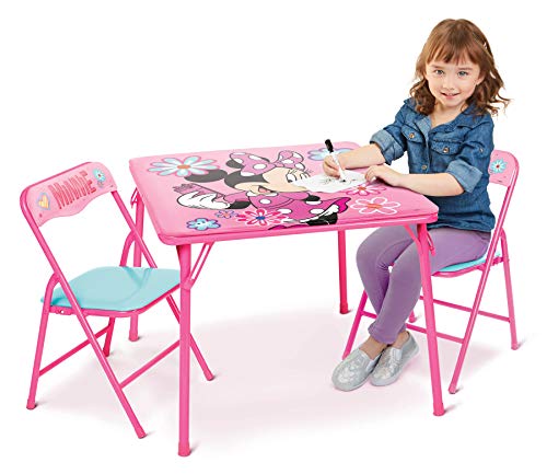 0192995607378 - MINNIE MOUSE KIDS TABLE & CHAIRS SET FOR KID AND TODDLER 36 MONTHS UP TO 7 YEARS, INCLUDES: 1 TABLE (24L X 24W X 20H), 2 CHAIRS (13L X 13.5W X 21H) WEIGHT LIMIT: 70 LB