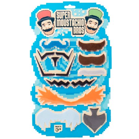 0193206005686 - SUPER MOUSTACHIO BROS | VIDEO GAME CHARACTER FAKE MUSTACHES | INCLUDES 10 OF THE MOST FAMOUS PIECES OF FACIAL HAIR IN GAMING HISTORY | PERFECT FOR NERDS, GEEKS, GAMERS, AND COSPLAY PARTIES