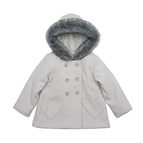 0193371834555 - CARTERS BABY GIRLS FAUX WOOL HOODED WINTER COAT, HEATHER GREY HEARTS, 12MO