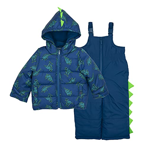 0193371834821 - CARTERS BABY BOYS CHARACTER SNOWSUIT, NAVY NEON GREEN DINO, 12MO