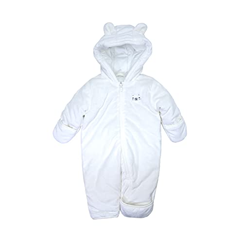 0193371849436 - CARTERS BABY BUNDLE UP COZY PRAM WITH EARS, NEW IVORY BEAR FOOTED, 3/6MO