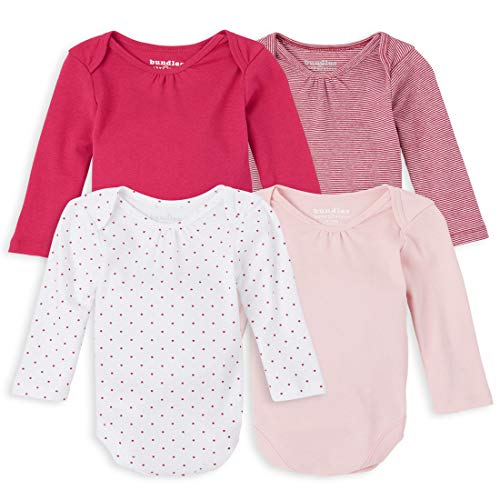 0193511896474 - THE CHILDRENS PLACE BABY GIRLS DOT AND STRIPED BODYSUIT 4-PACK, PALM PINK, 3-6 MONTHS