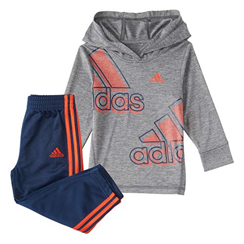 0193585766741 - ADIDAS BABY BOYS LIL SPORT LONG SLEEVE TEE & JOGGER CLOTHING SET, HOODED CHARCOAL GREY TRICOT, 9 MONTHS