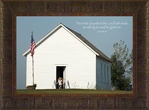 0019372049661 - THIS IS THE DAY BY TODD THUNSTEDT 17.5X23.5 INSPIRATIONAL RELIGIOUS BIBLE VERSE SCHOOLHOUSE GIRL FLAG QUOTE SAYING JESUS TESTAMENT OLD NEW PSALM SCHOOL FRAMED ART PRINT WALL DÉCOR PICTURE