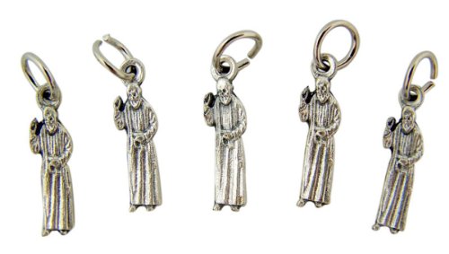 0019372277774 - LOT OF 5 PATRON SAINT ST PADRE PIO 3/4 INCH SILVER TONE SILHOUETTE MEDAL