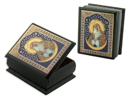 0019372278023 - VIRGIN OF OSTRABAMA AUTHENTIC RUSSIAN DECOUPAGE ICON ON 2 INCH WOODEN ROSARY BOX