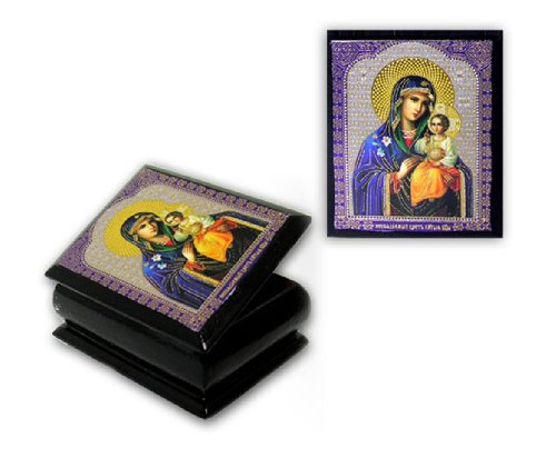 0019372278030 - MARY THE ETERNAL BLOOM AUTHENTIC RUSSIAN DECOUPAGE ICON ON 2 INCH WOODEN ROSARY BOX