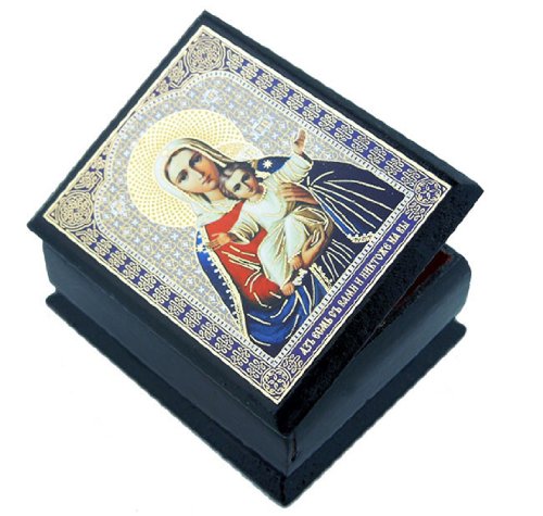0019372278047 - MADONNA AND CHILD AUTHENTIC RUSSIAN DECOUPAGE ICON ON 2 1/4 INCH WOODEN ROSARY BOX