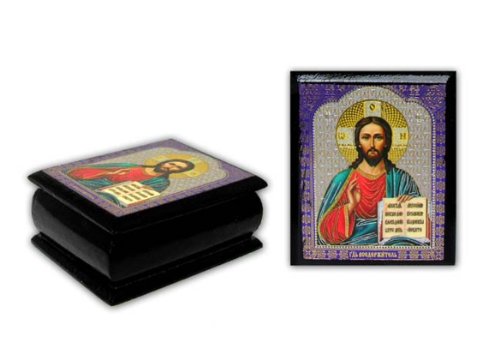0019372278078 - CHRIST THE TEACHER AUTHENTIC RUSSIAN DECOUPAGE ICON ON 2 1/4 INCH WOODEN ROSARY BOX