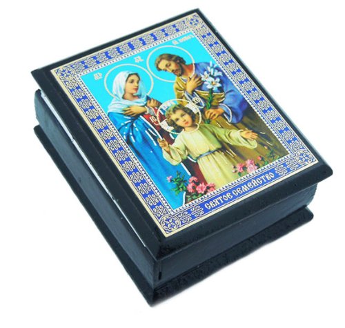 0019372278085 - THE HOLY FAMILY AUTHENTIC RUSSIAN DECOUPAGE ICON ON 2 1/4 INCH WOODEN ROSARY BOX