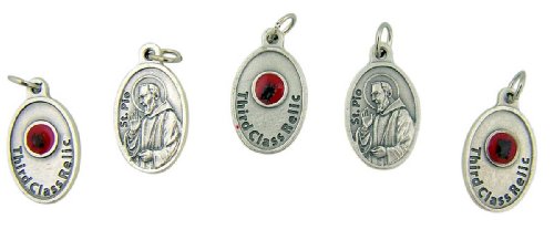0019372278405 - LOT OF 5 PATRON SAINT PADRE PIO 3/4 INCH SILVER TONE 3RD CLASS RELIC MEDAL