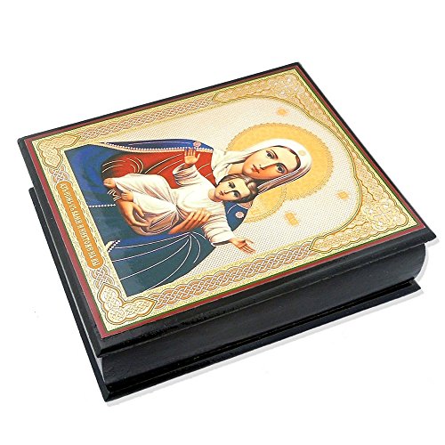 0019372281962 - MADONNA AND CHILD AUTHENTIC RUSSIAN ICON WOODEN ROSARY BOX