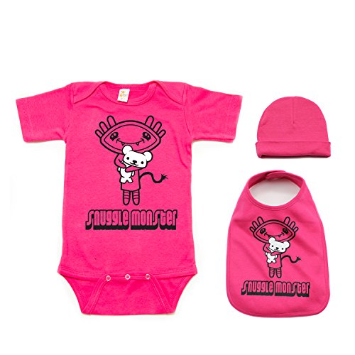 0019372961444 - PINK SNUGGLE MONSTER BABY ONE PIECE BODY SUIT 3 PIECE GIFT SET SIZE 6 MONTHS