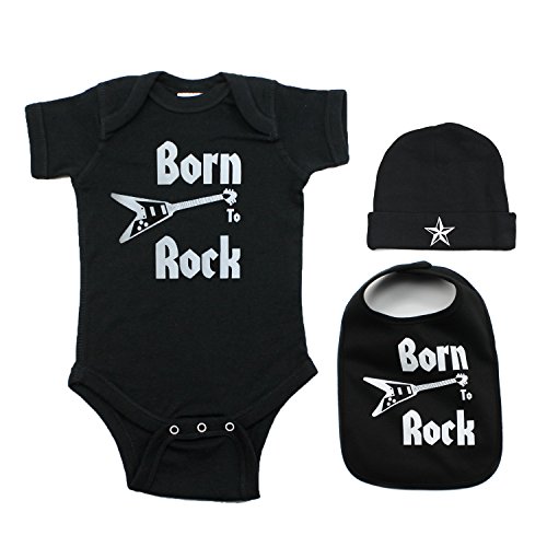 0019372961796 - BORN TO ROCK BABY GIFT 3 PIECE SET SIZE 3 MONTHS