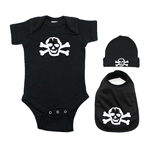 0019372962526 - CRAZY BABY CLOTHING WHITE SCRIBBLE SKULL BABY GIFT 3-PIECE SET 12M, BLACK