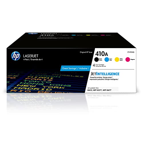 0193808475153 - HP 410A BLACK, CYAN, MAGENTA, YELLOW TONER CARTRIDGES (4-PACK) | WORKS WITH HP COLOR LASERJET PRO M452 SERIES, HP COLOR LASERJET PRO MFP M377, M477 SERIES | CF410AQ