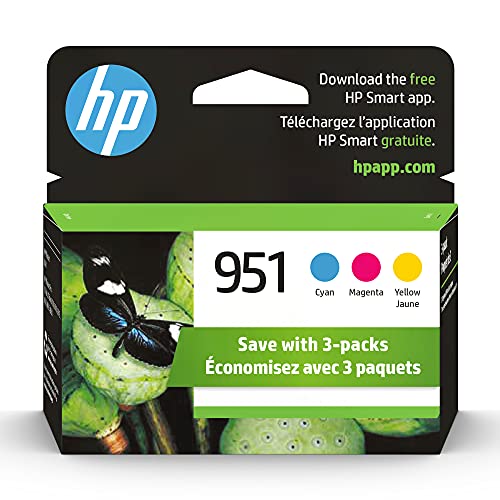 0193808775840 - HP 951 CYAN, MAGENTA, YELLOW INK CARTRIDGES (3 PACK)| WORKS WITH HP OFFICEJET 8600, HP OFFICEJET PRO 251DW, 276DW, 8100, 8610, 8620, 8630 SERIES | ELIGIBLE FOR INSTANT INK | CR314FN, COMBO 3-PACK