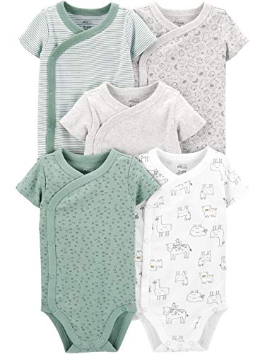 0194133716034 - SIMPLE JOYS BY CARTERS BABY 5-PACK SHORT SLEEVE SIDE SNAP BODYSUIT, GREEN PRINTS, 0-3 MONTHS