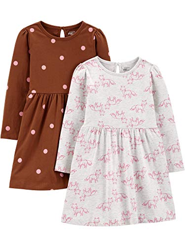 0194133718205 - SIMPLE JOYS BY CARTER’S GIRLS’ TODDLER 2-PACK LONG-SLEEVE DRESS SET, FOXES/PINK DOTS, 3T