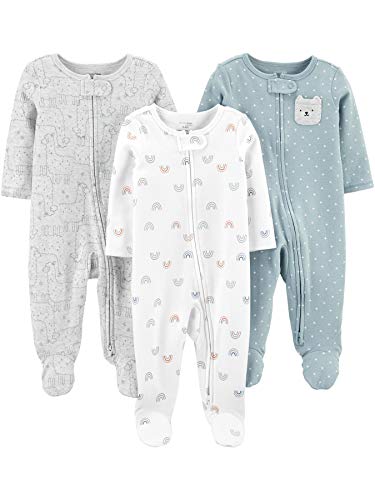0194135243774 - SIMPLE JOYS BY CARTERS BABY GIRLS 3-PACK COTTON FOOTED SLEEP AND PLAY, LLAMAS/RAINBOWS/BEAR, 0-3 MONTHS