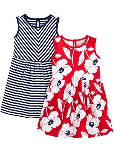 0194135368255 - SIMPLE JOYS BY CARTERS GIRLS BABY AND TODDLER 2-PACK SLEEVELESS DRESSES, STRIPES/FLORAL, 2T