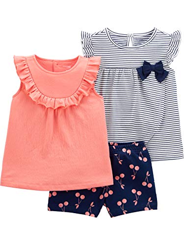 0194135368385 - SIMPLE JOYS BY CARTERS GIRLS BABY AND TODDLER 3-PIECE PLAYWEAR SET, NAVY, CHERRY, 2T