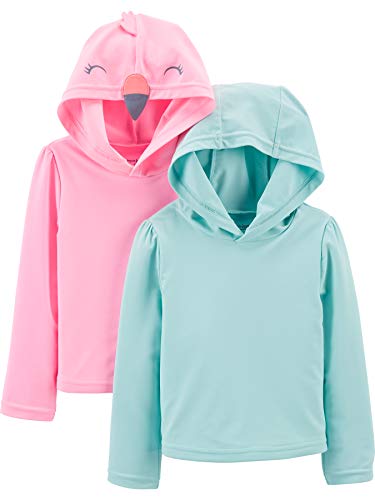 0194135369115 - SIMPLE JOYS BY CARTERS GIRLS BABY AND TODDLER 2-PACK HOODED RASHGUARDS, AQUA/FLAMINGO, 12 MONTHS
