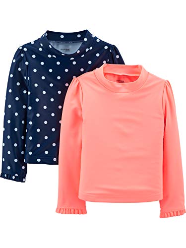 0194135369542 - SIMPLE JOYS BY CARTERS GIRLS BABY AND TODDLER 2-PACK RASHGUARDS, CORAL/NAVY, 3-6 MONTHS