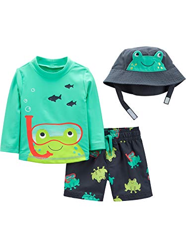 0194135379886 - SIMPLE JOYS BY CARTERS BOYS BABY 3-PIECE RASHGUARD, TRUNK, AND HAT SET, FROGS, 3-6 MONTHS