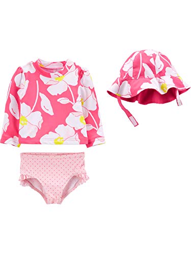 0194135379923 - SIMPLE JOYS BY CARTERS GIRLS BABY 3-PIECE RASHGUARD, BOTTOMS, AND HAT SET, PINK FLORAL, 18 MONTHS