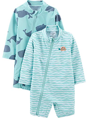 0194135380004 - SIMPLE JOYS BY CARTERS BABY 2-PACK 1-PIECE ZIP RASHGUARDS, WHALES, 3-6 MONTHS