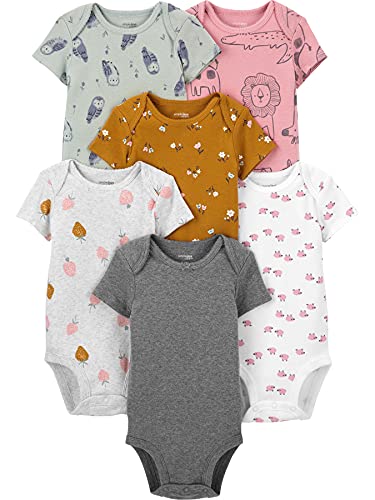 0194135633889 - SIMPLE JOYS BY CARTERS GIRLS 6-PACK SHORT-SLEEVE BODYSUITS, PINK SAFARI/OWLS/SHEEP/FLORAL, 24 MONTHS